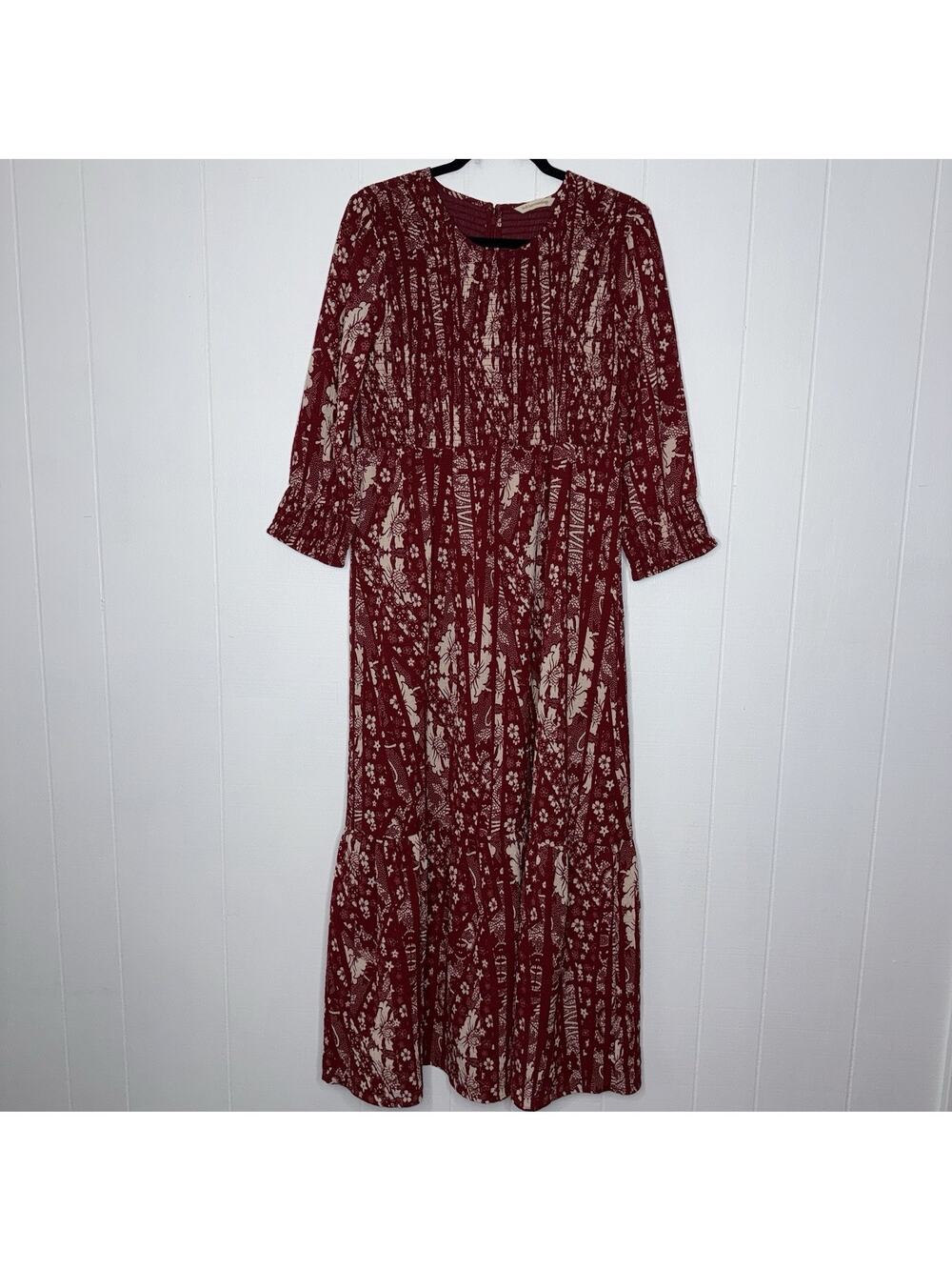 Soft Surroundings Women’s Floral Smocked Maxi Dress Dark Red Size 8